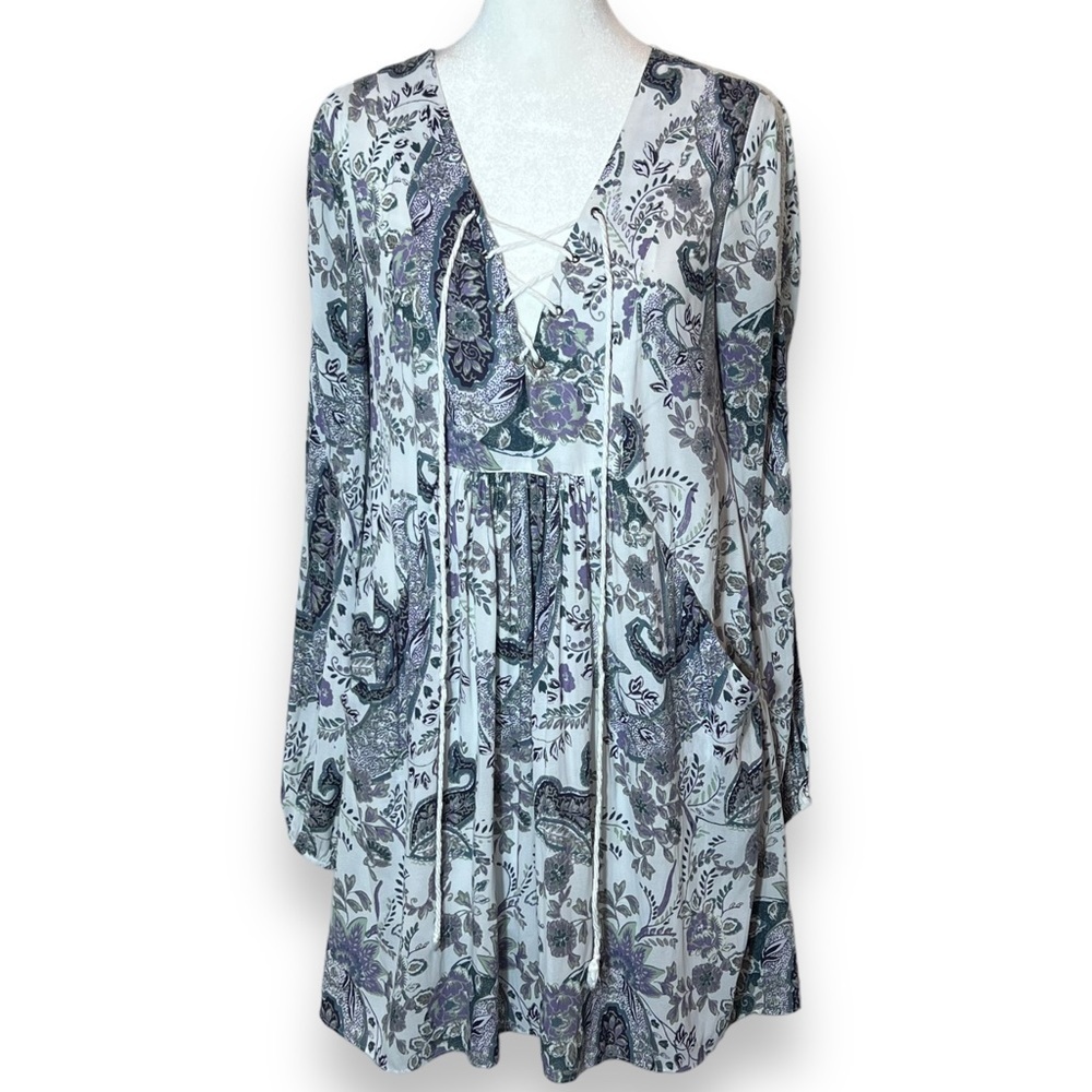 Free People “Rain or Shine” Printed Dress — Boho Floral • Size Small